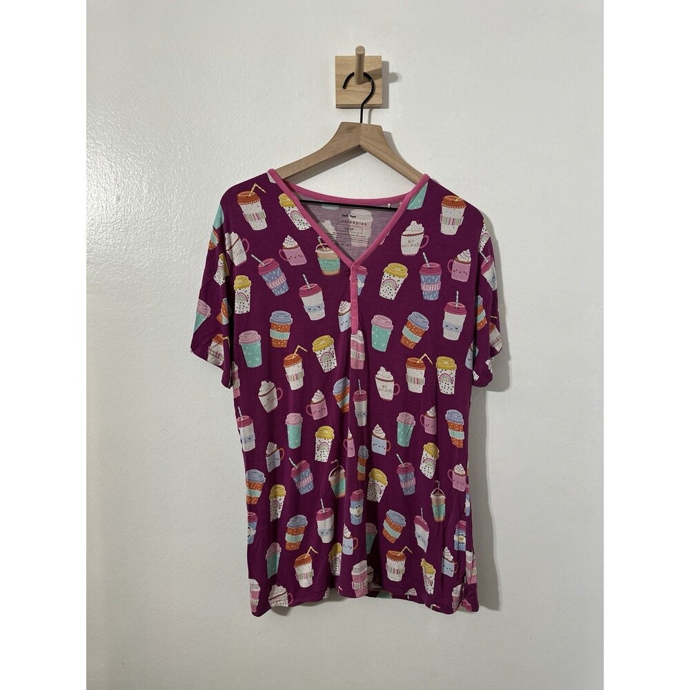 Little Sleepies Purple "I Love You A Latte" Women's Bamboo Viscose Pajama Top L